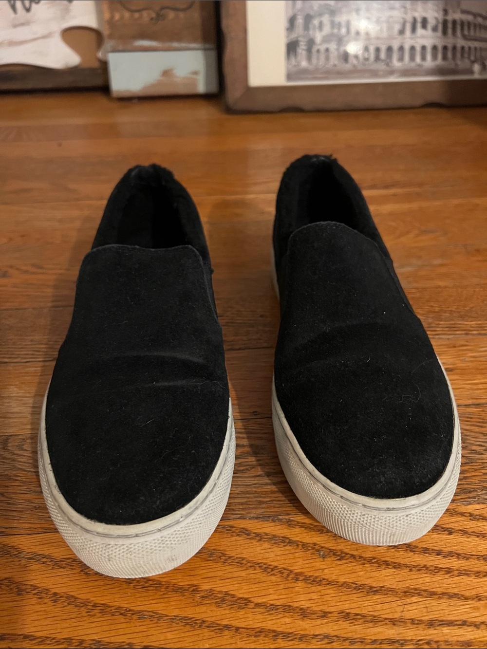 Women Allsaints black suede fur lined slip-on size 37